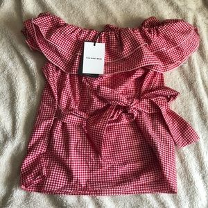 Red Gingham Off-The-Shoulder Top